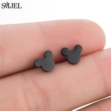 Load image into Gallery viewer, SMJEL Small Stainless Steel Geometric Minimal Earring Women Kid Jewelry pendientes Punk Black Earing Triangle Men Wholesale 2019