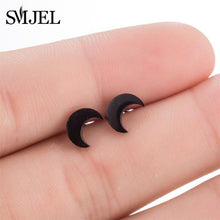 Load image into Gallery viewer, SMJEL Small Stainless Steel Geometric Minimal Earring Women Kid Jewelry pendientes Punk Black Earing Triangle Men Wholesale 2019
