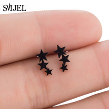 Load image into Gallery viewer, SMJEL Small Stainless Steel Geometric Minimal Earring Women Kid Jewelry pendientes Punk Black Earing Triangle Men Wholesale 2019
