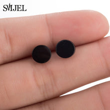 Load image into Gallery viewer, SMJEL Small Stainless Steel Geometric Minimal Earring Women Kid Jewelry pendientes Punk Black Earing Triangle Men Wholesale 2019