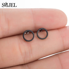 Load image into Gallery viewer, SMJEL Small Stainless Steel Geometric Minimal Earring Women Kid Jewelry pendientes Punk Black Earing Triangle Men Wholesale 2019