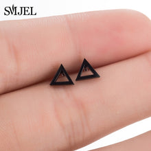 Load image into Gallery viewer, SMJEL Small Stainless Steel Geometric Minimal Earring Women Kid Jewelry pendientes Punk Black Earing Triangle Men Wholesale 2019