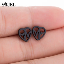 Load image into Gallery viewer, SMJEL Small Stainless Steel Geometric Minimal Earring Women Kid Jewelry pendientes Punk Black Earing Triangle Men Wholesale 2019