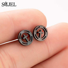Load image into Gallery viewer, SMJEL Small Stainless Steel Geometric Minimal Earring Women Kid Jewelry pendientes Punk Black Earing Triangle Men Wholesale 2019