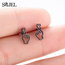 Load image into Gallery viewer, SMJEL Small Stainless Steel Geometric Minimal Earring Women Kid Jewelry pendientes Punk Black Earing Triangle Men Wholesale 2019