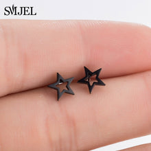 Load image into Gallery viewer, SMJEL Small Stainless Steel Geometric Minimal Earring Women Kid Jewelry pendientes Punk Black Earing Triangle Men Wholesale 2019