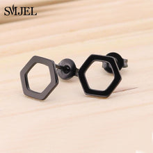 Load image into Gallery viewer, SMJEL Small Stainless Steel Geometric Minimal Earring Women Kid Jewelry pendientes Punk Black Earing Triangle Men Wholesale 2019