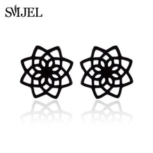 Load image into Gallery viewer, SMJEL Small Stainless Steel Geometric Minimal Earring Women Kid Jewelry pendientes Punk Black Earing Triangle Men Wholesale 2019