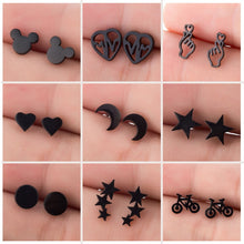 Load image into Gallery viewer, SMJEL Small Stainless Steel Geometric Minimal Earring Women Kid Jewelry pendientes Punk Black Earing Triangle Men Wholesale 2019
