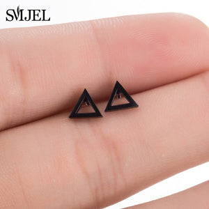 SMJEL Small Stainless Steel Geometric Minimal Earring Women Kid Jewelry pendientes Punk Black Earing Triangle Men Wholesale 2019